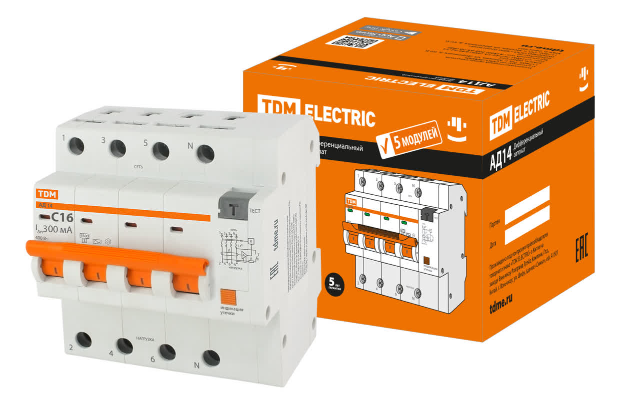 Выключатель дифференциального тока автоматический АД14 4P 16A C 300mA 4,5kA TDM SQ0204-0132 в интернет-магазине Ремкабель
