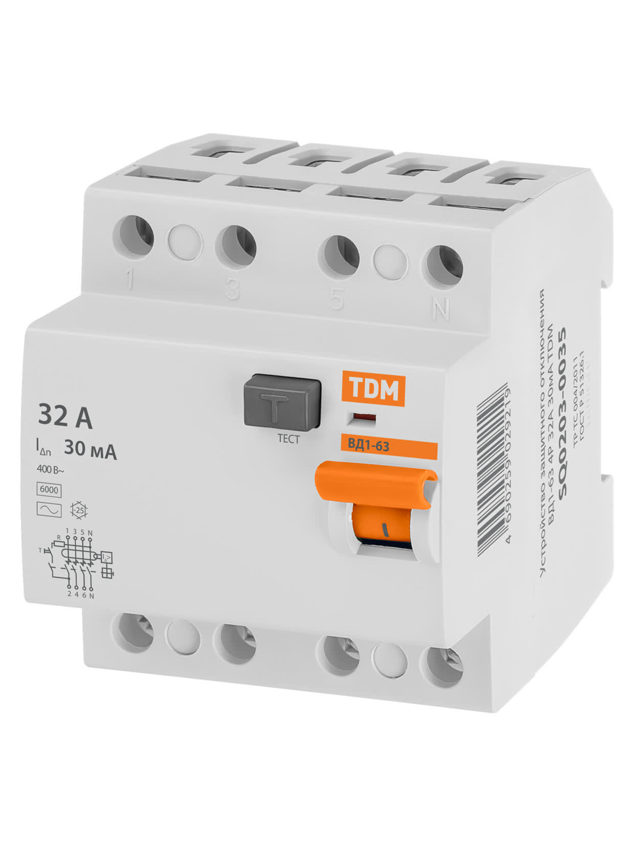 Выключатель дифференциального тока (УЗО) ВД1-63 4P 32A 30mA TDM SQ0203-0035 в интернет-магазине Ремкабель