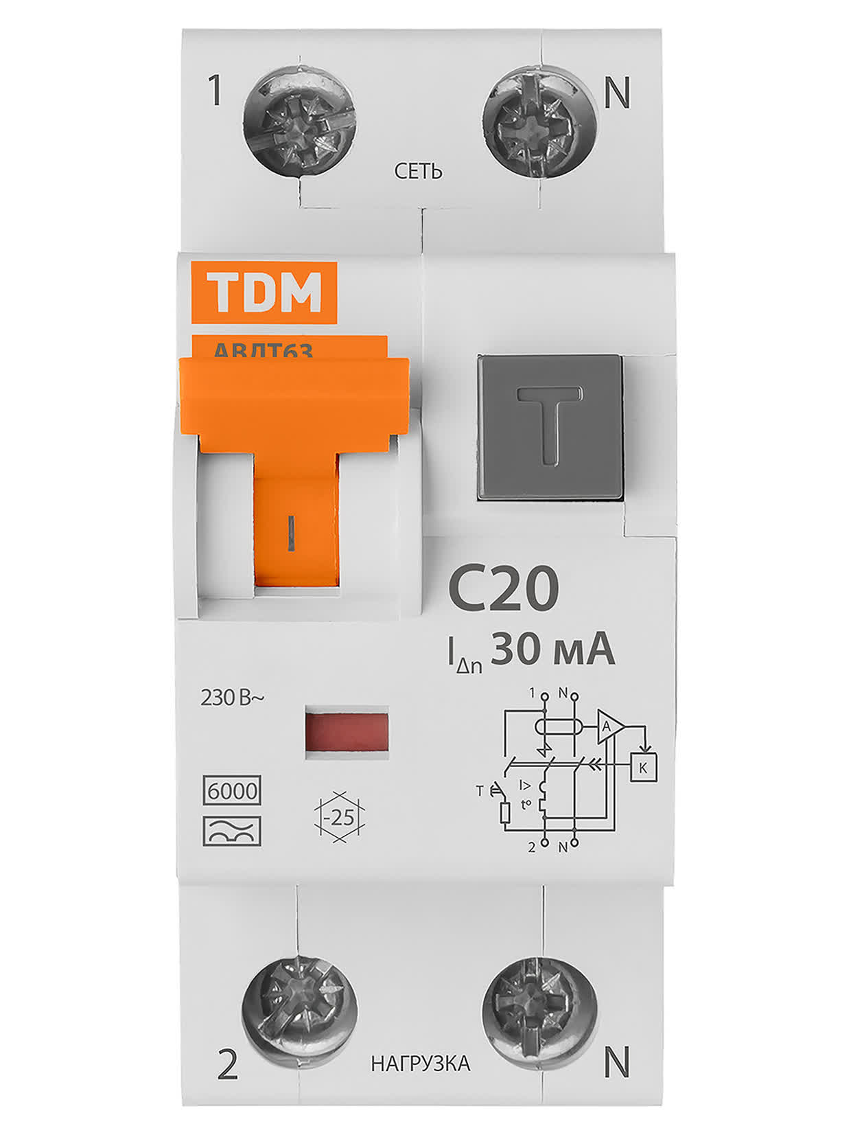 Выключатель автоматический дифференциального тока АВДТ 63 1P+N 20А C 30мА тип A TDM SQ0202-0003 в интернет-магазине Ремкабель