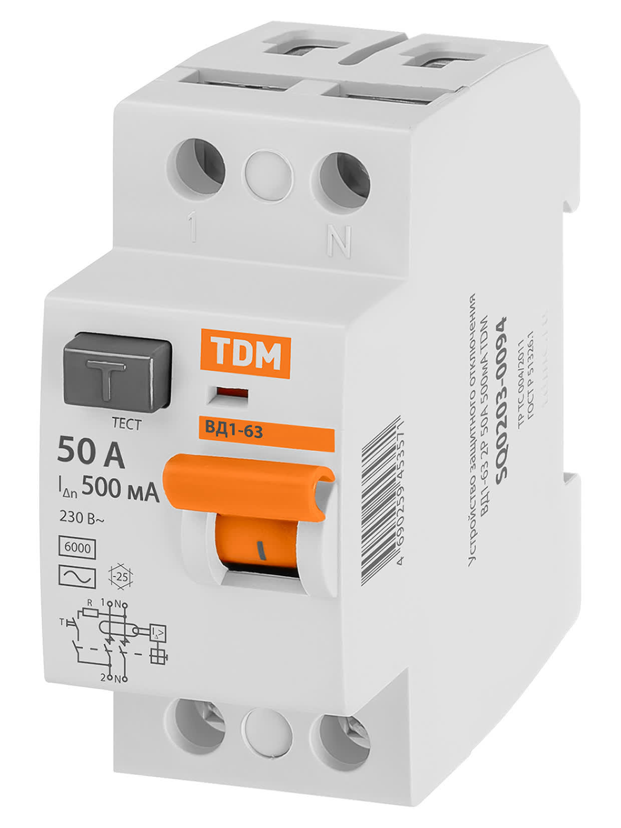 Выключатель дифференциального тока (УЗО) ВД1-63 2P 50A 500 mA TDM SQ0203-0094 в интернет-магазине Ремкабель